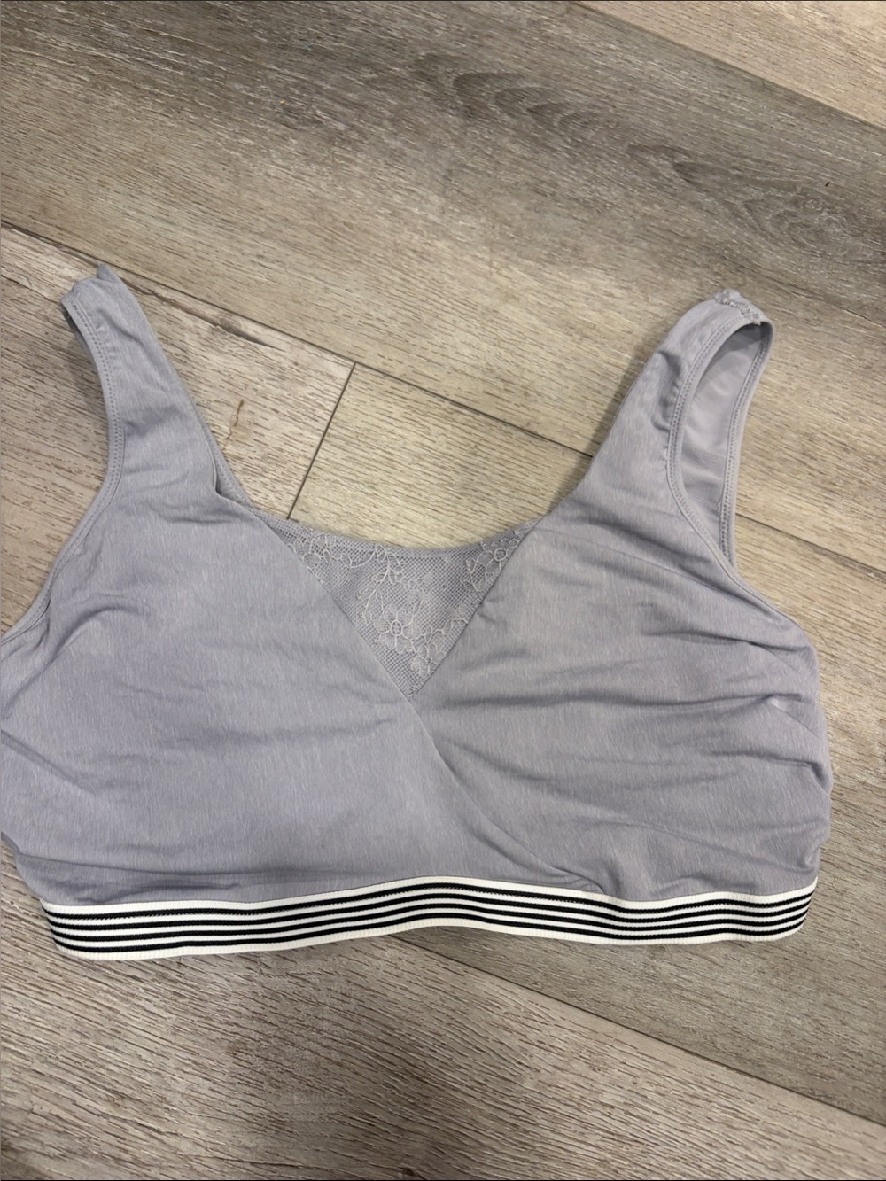 Freya Wireless Lace-Accent Bralette in Light Gray with Striped Underband - Med